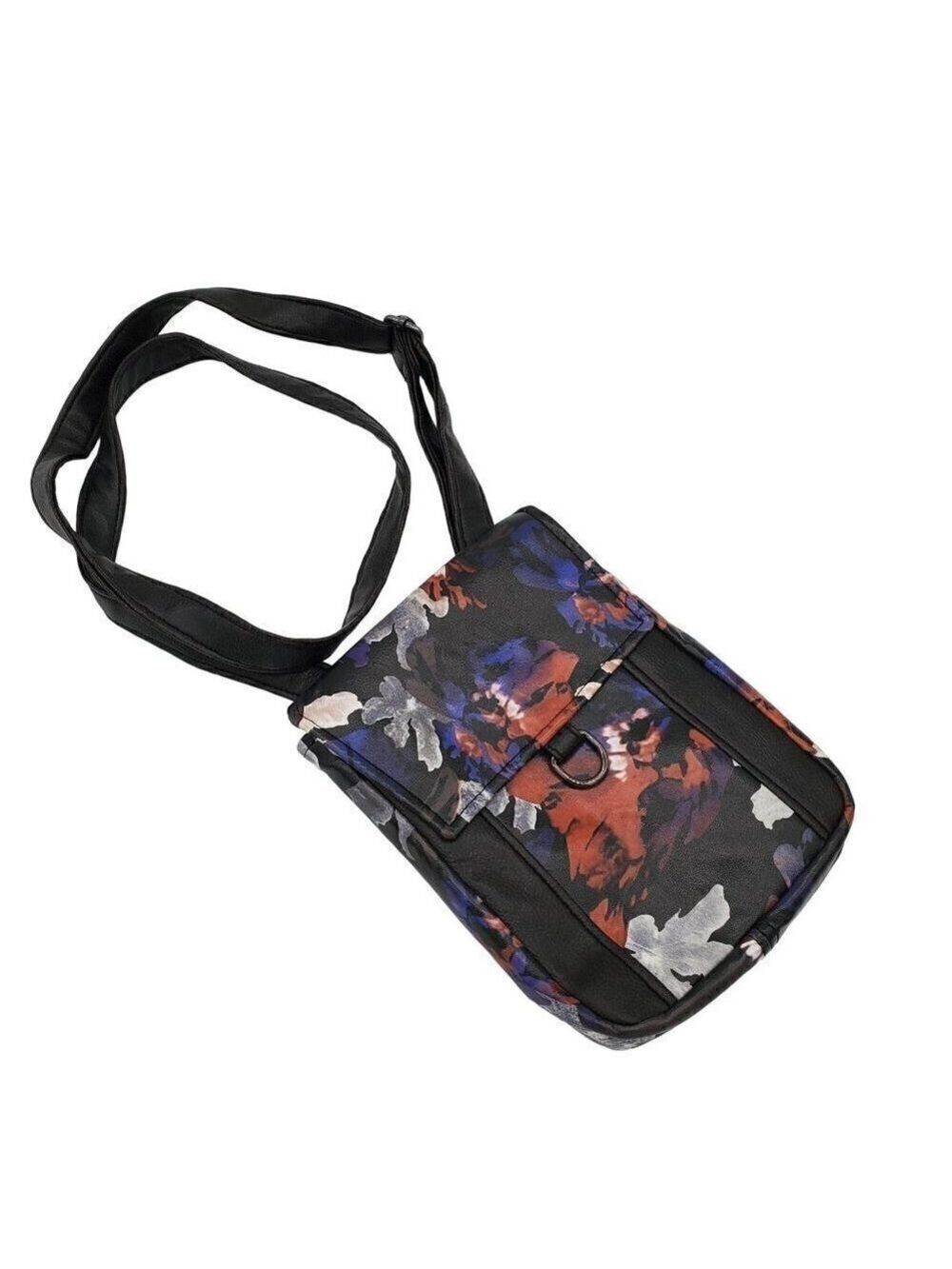 BOUTIQUE Black Floral Vegan Leather Crossbody Shoulder Hand Bag Purse Pocketbook - Picture 2 of 5